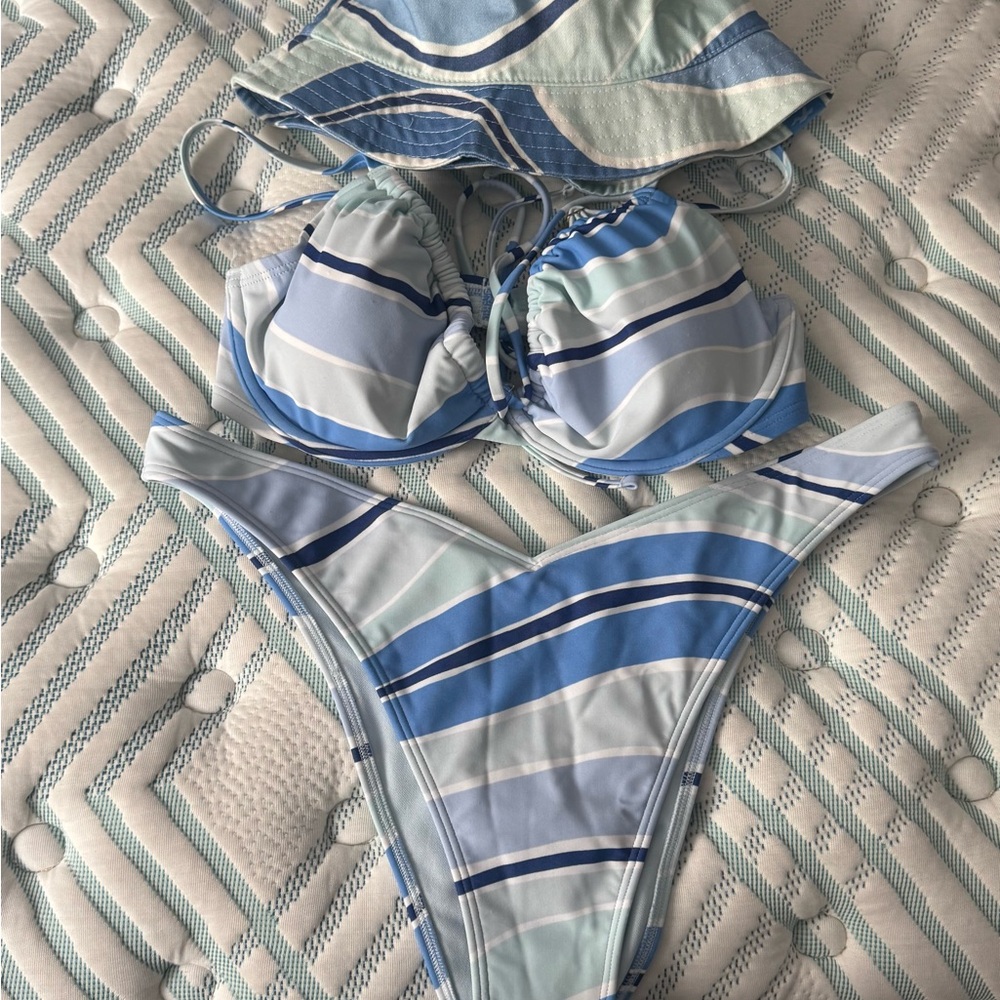 Hollister Striped Blue and White Bikini Set